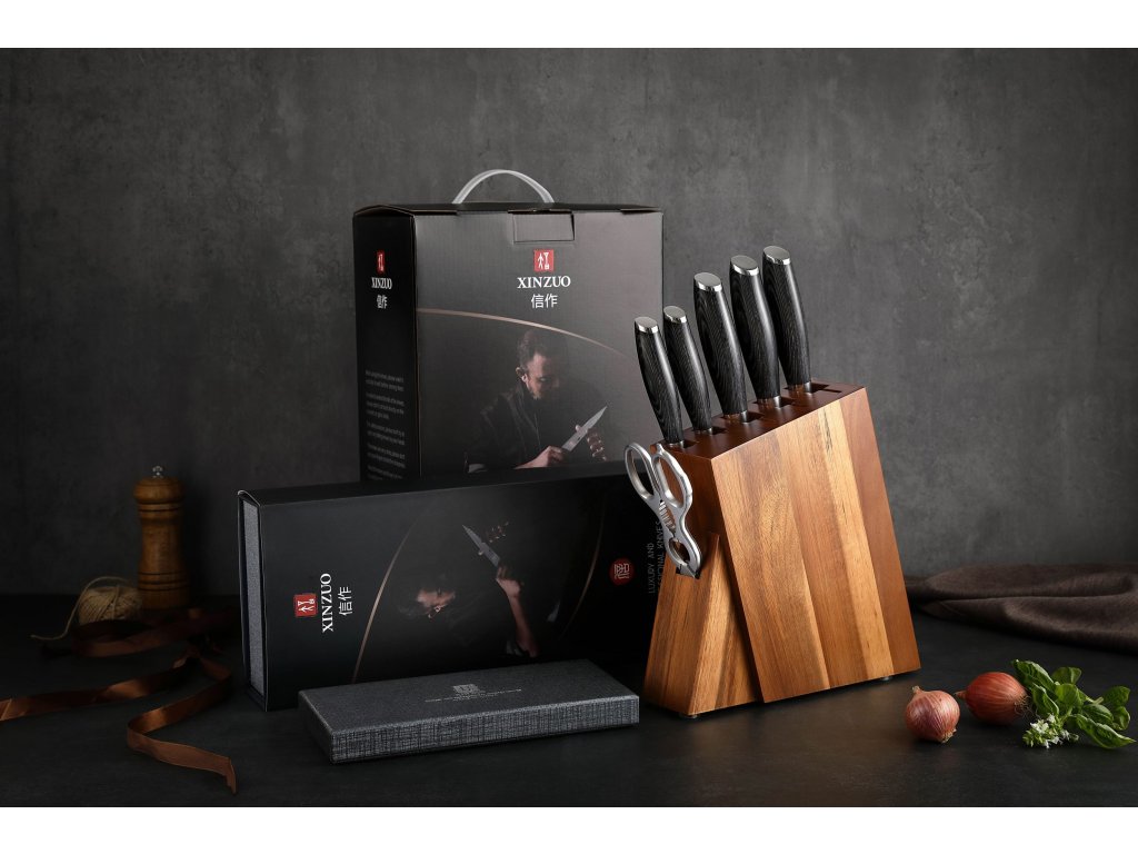 Set nožů XinZuo Ya B20 se stojánkem a nůžky dárkové balení