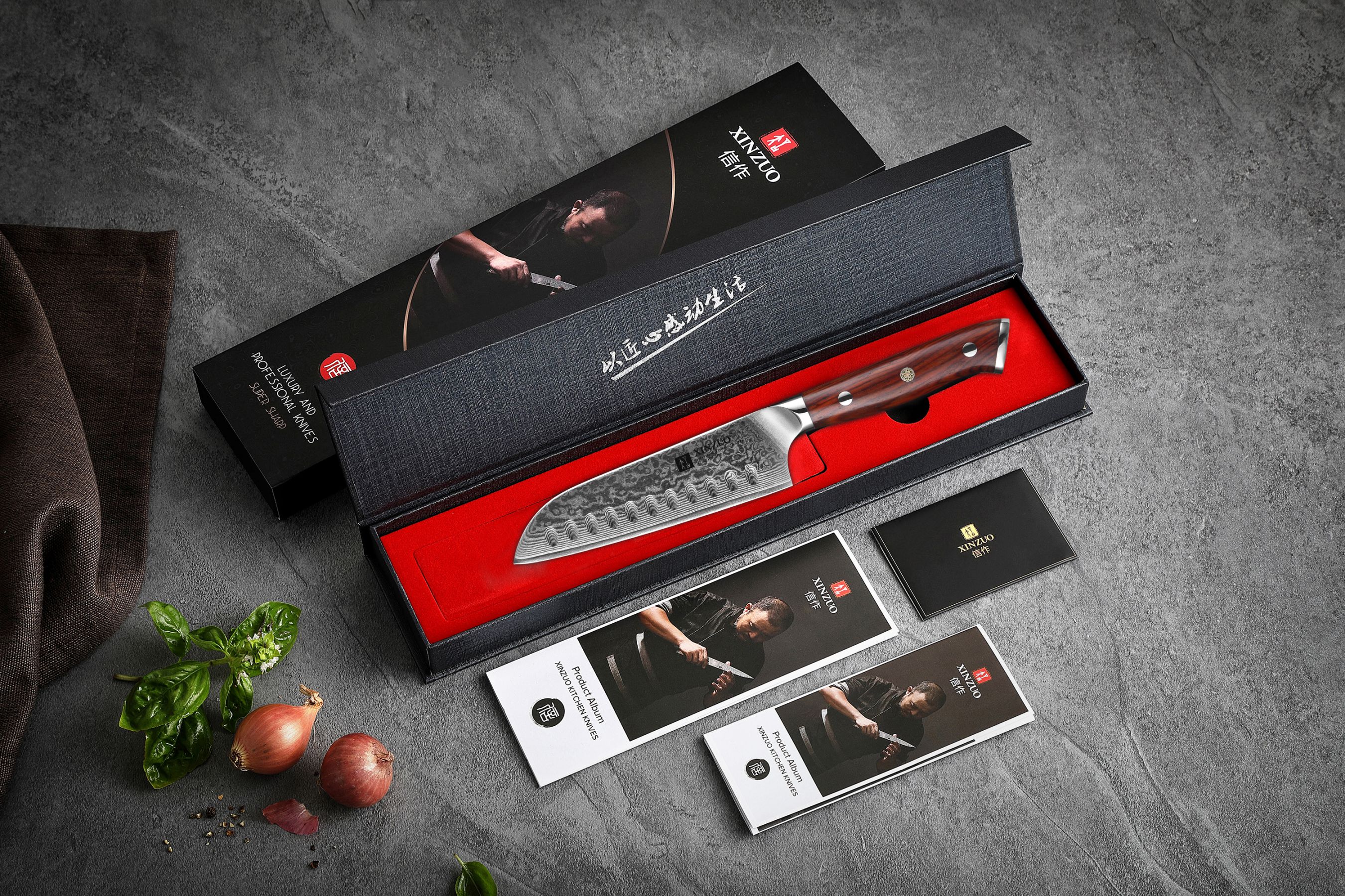 Dárkové balení santoku nože XinZuo Yu B13R