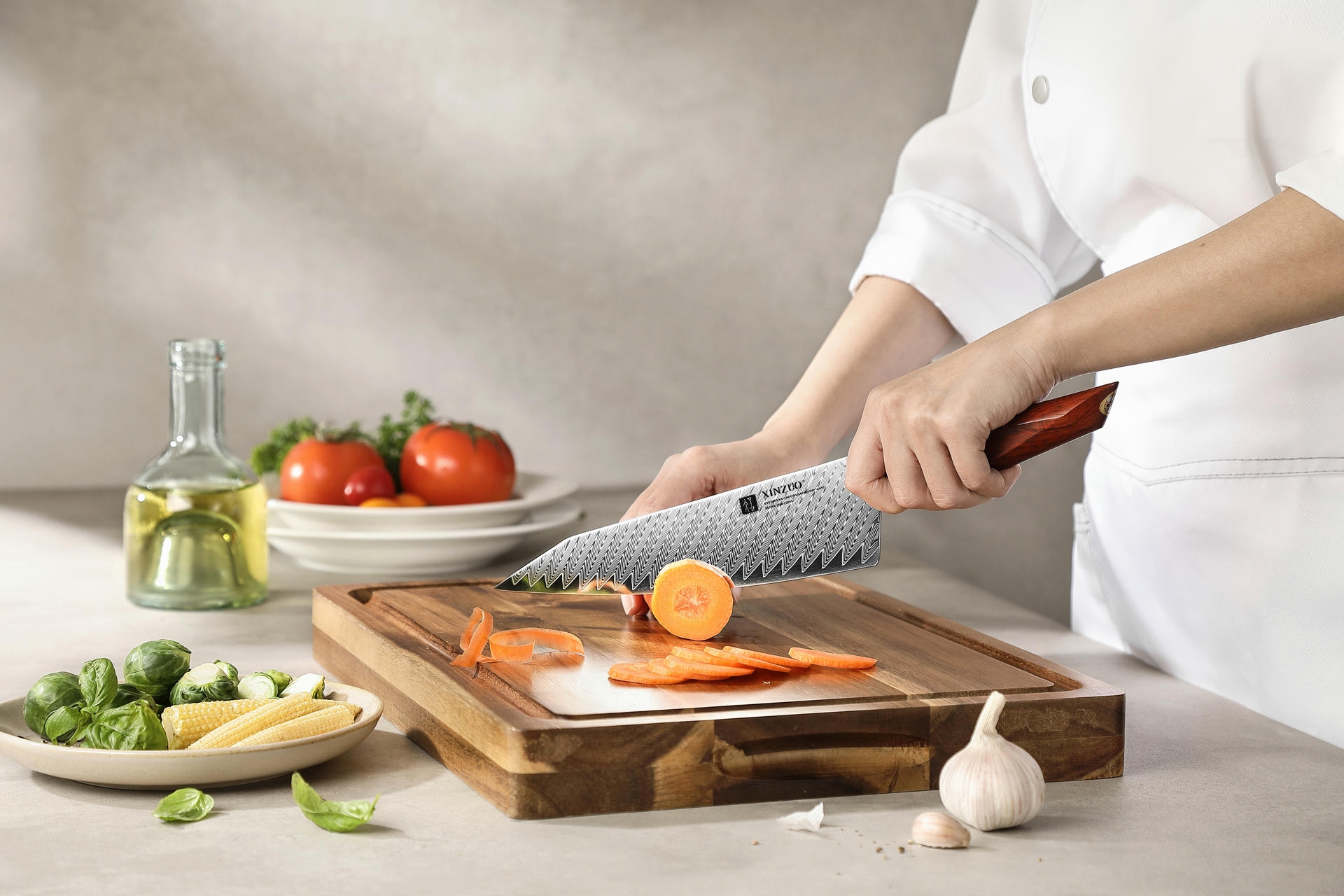 Krájení s šéfkuchařským nožem Bunka XinZuo Xing X03