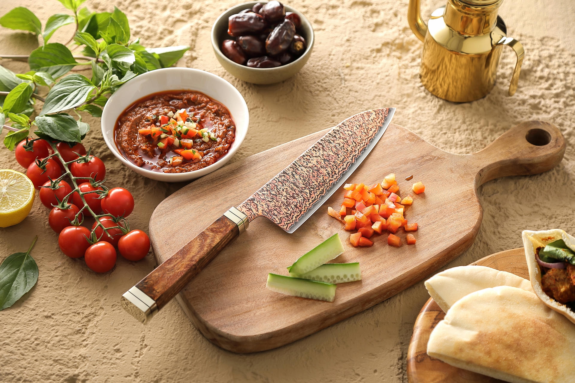 Ukázka santoku nože XinZuo X08C