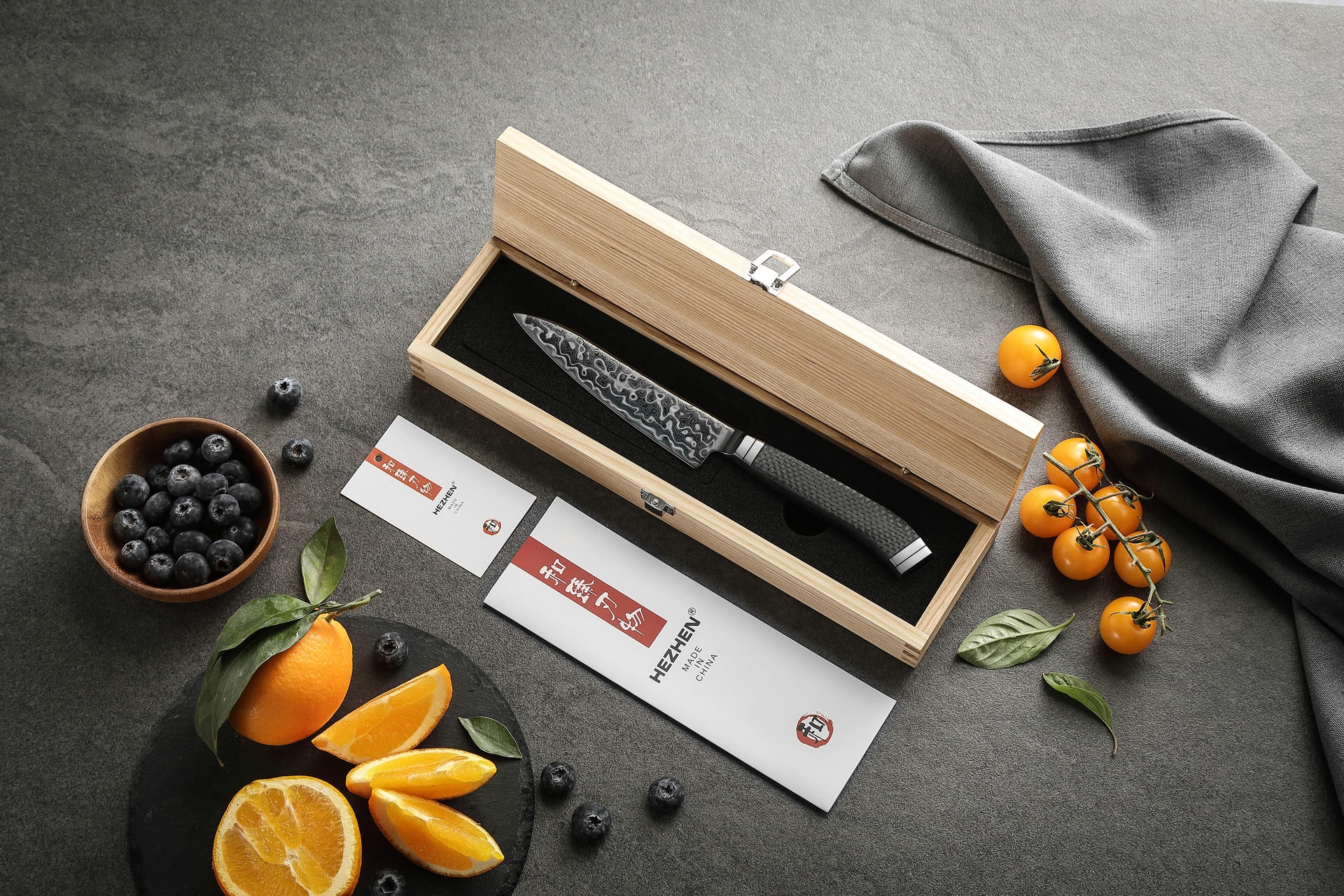Dřevěná krabička jako balení nože na ovoce a zeleninu HEZHEN X10