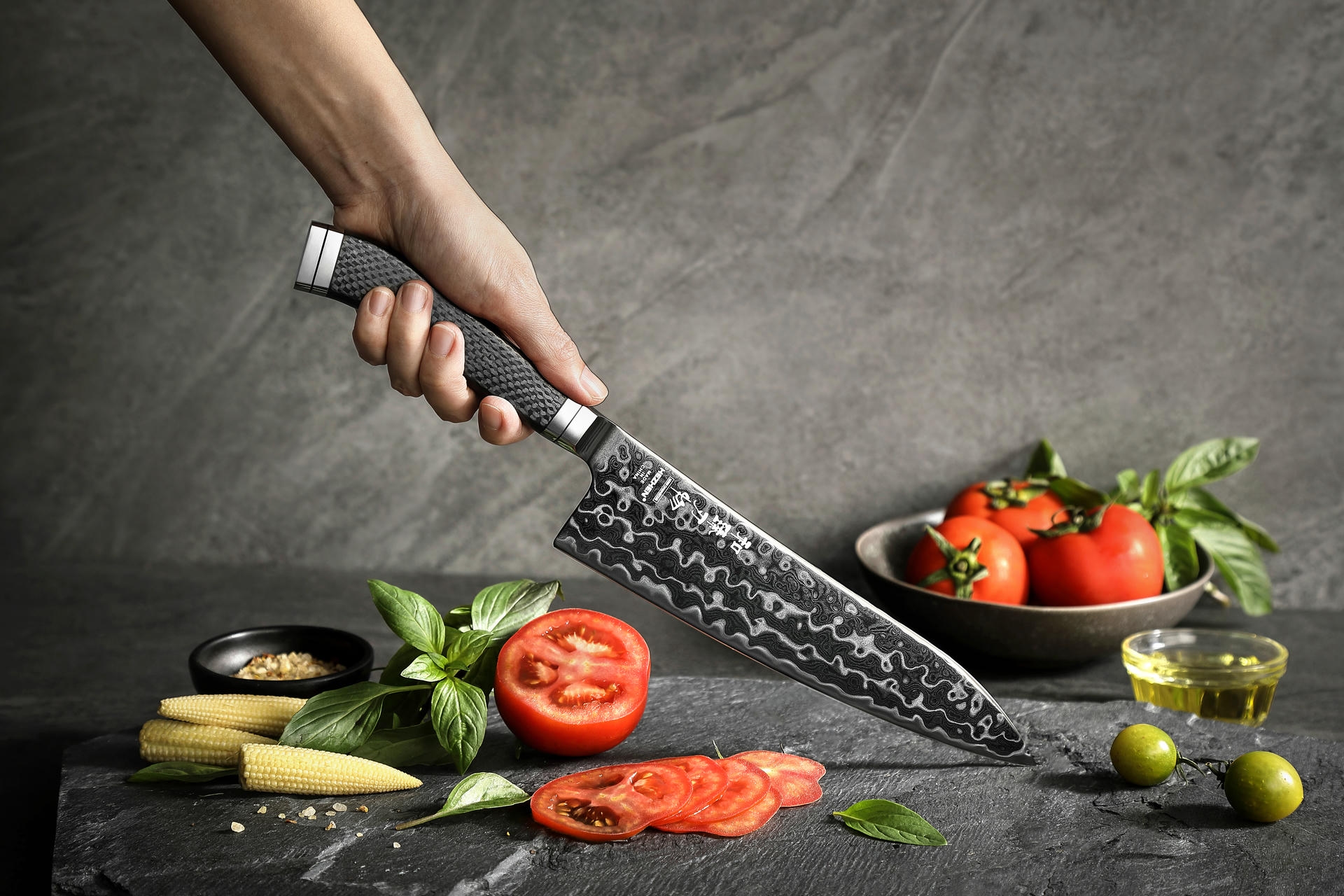 Šéfkuchařský nůž HezHen X10 - ukázka čepele