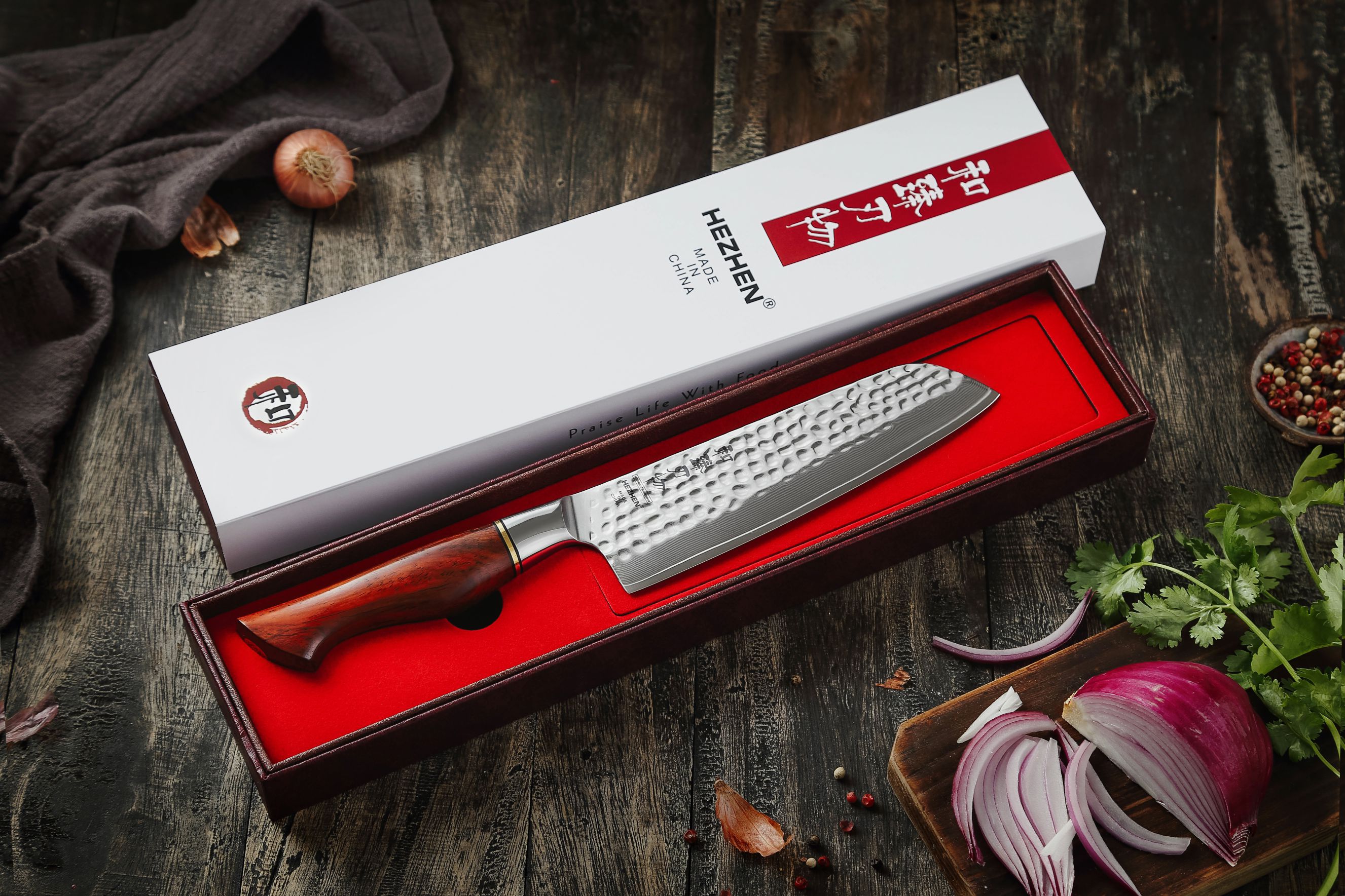 Dárkové balení santoku nože HEZHEN Master B30R