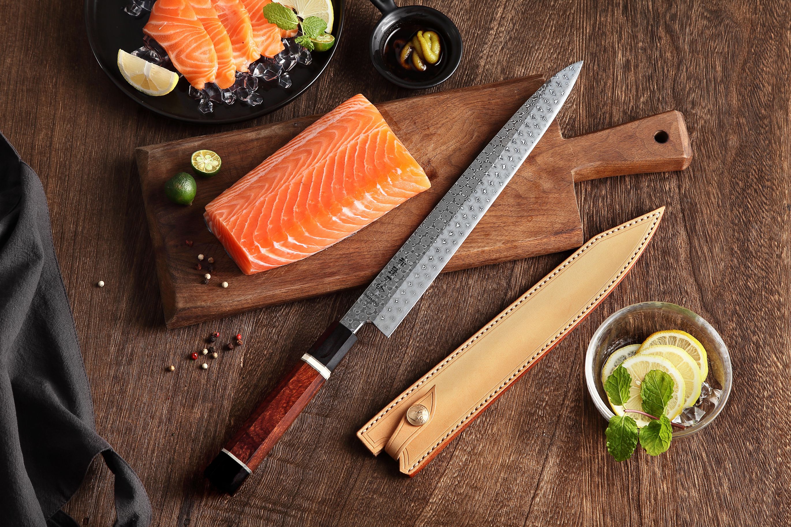 Nůž HEZHEN sashimi F3 s 270 mm čepelí - detailní pohled na nůž