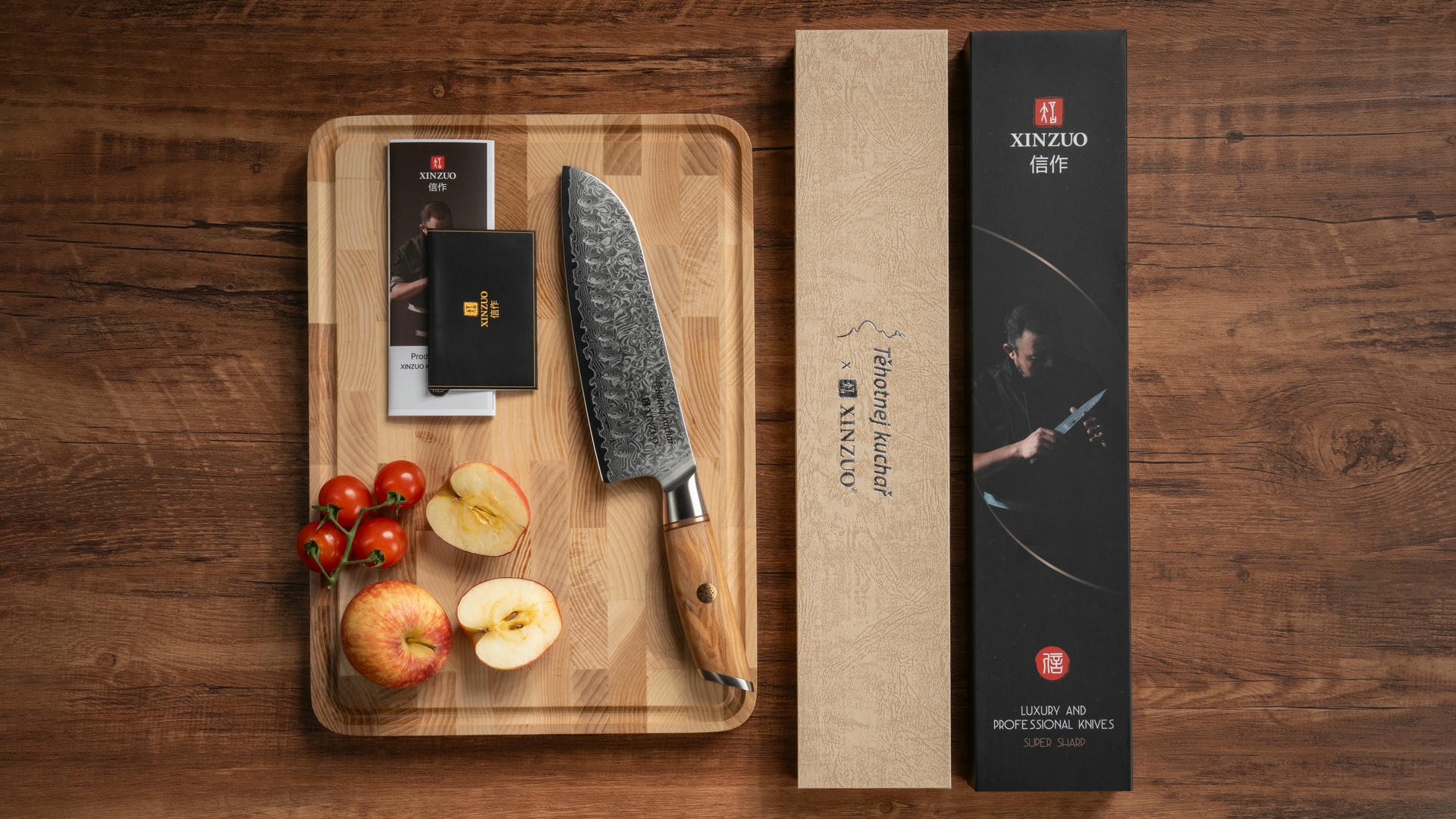 Dárkové balení santoku nože XinZuo Lan B37 Těhotnej kuchař